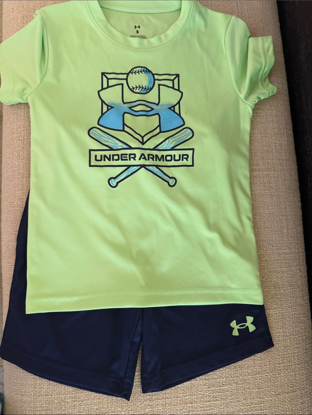 Under Armour Neon Green & Navy boys Athletic Tee with Graphic set